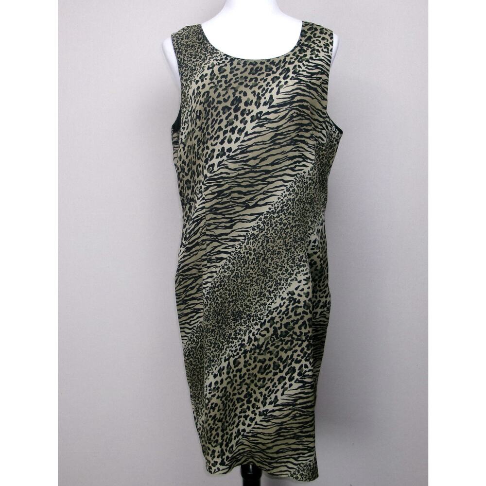 Sheath Dress Animal Print Sz 14 Sleeveless Zip Up Back‎ Lined Y2K Made In USA